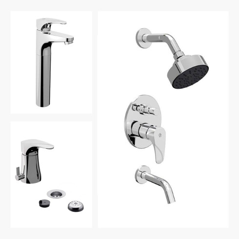 Juego De Griferia Completo,Incluye Ducha Embutida,Lavatorio Alto Y Bidet Linea Fv-Iguazu 000