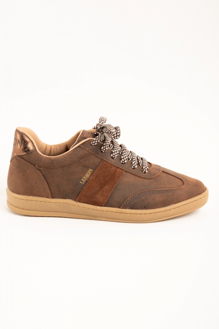 Zapatilla Cuero Combinada Chocolate