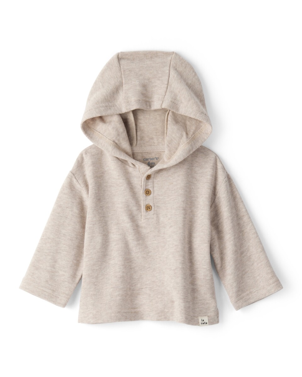 Remera henley de algodón con capucha, beige 
