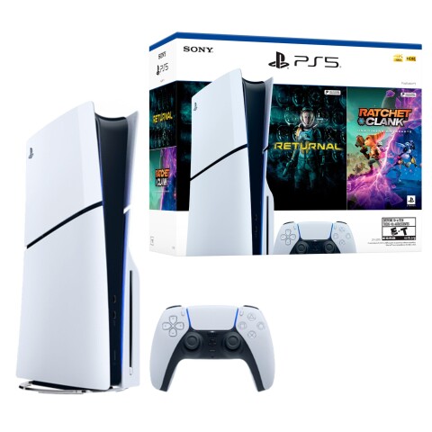 PlayStation 5 PS5 Standard Sony Slim 1TB con Lector de Disco - Incluye 2 juegos (Returnal + Ratchet & Clank) PlayStation 5 PS5 Standard Sony Slim 1TB con Lector de Disco - Incluye 2 juegos (Returnal + Ratchet & Clank)