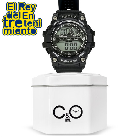 Reloj Deportivo C&O Digital Con Luz + Estuche De Lata Negro