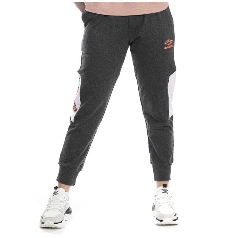 Pantalon de Mujer Umbro c/Puño Wns Negro Melange - Rosado Coral