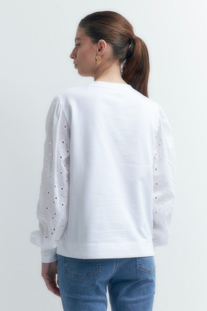 Sweatshirt con mangas de broderie blanco