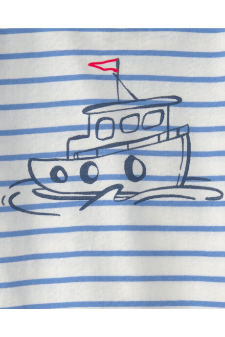 Set tres piezas de algodón, short, remera polo y remera estampa barco Sin color