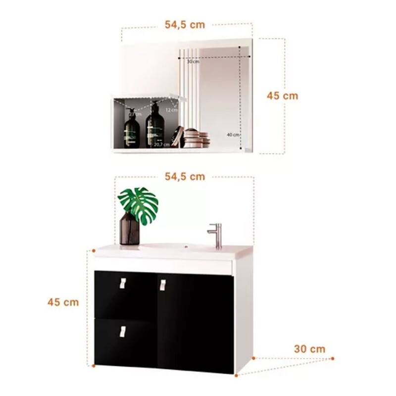 Mueble Baño Luna + Bacha + Espejo Premium 15mm Mueble Baño Luna + Bacha + Espejo Premium 15mm