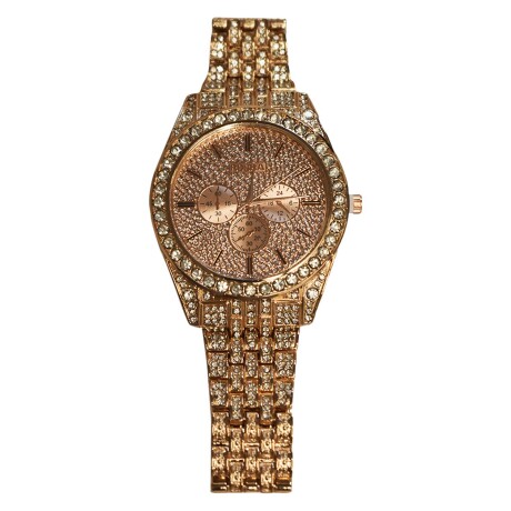 Reloj Pulsera Mujer Diseño Elegante Malla Esfera con Brillos Dorado