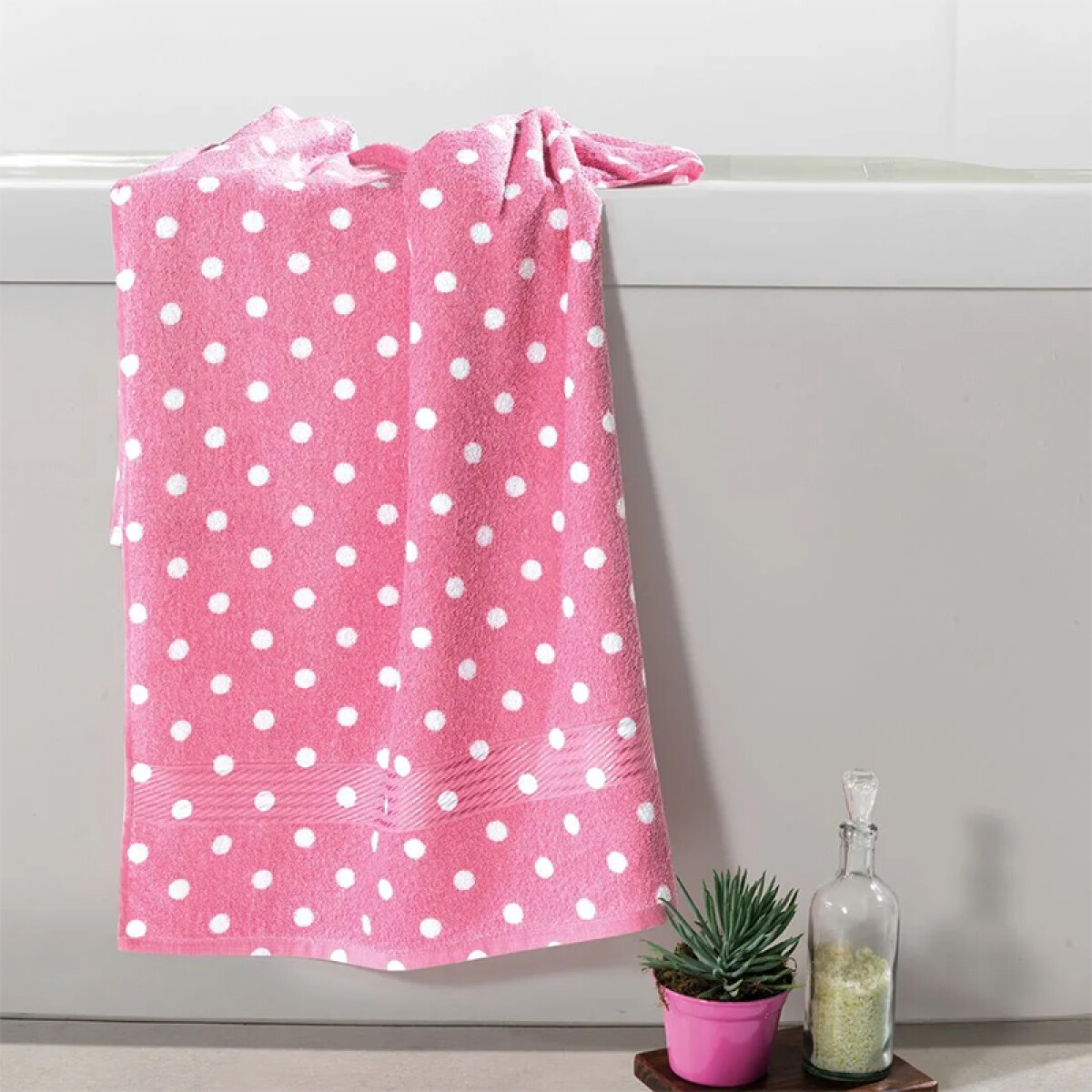 Toalla de Mano Estampada Prisma 100% Algodón 50 x 80 cm - Rosa / Lunares Blanco 