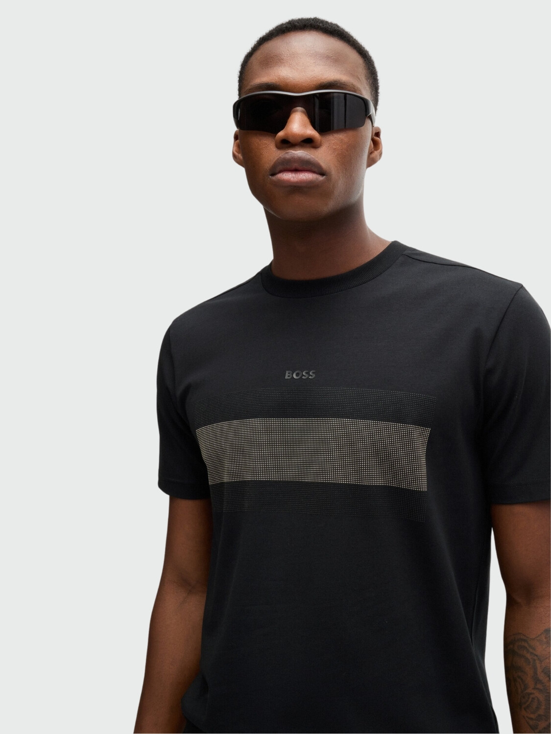 BOSS Camiseta de Algodón Elástico con Arte de Bandera Negro