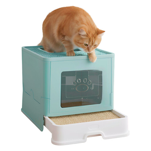 Baño Cerrado Sanitario De Gato Con Bandeja Extraíble Y Pala Color Celeste