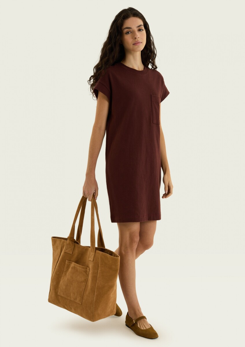 VESTIDO BÁSICO FEMENINO MANGA CORTA CON BOLSILLO - VESTIDO CORTO FEM 