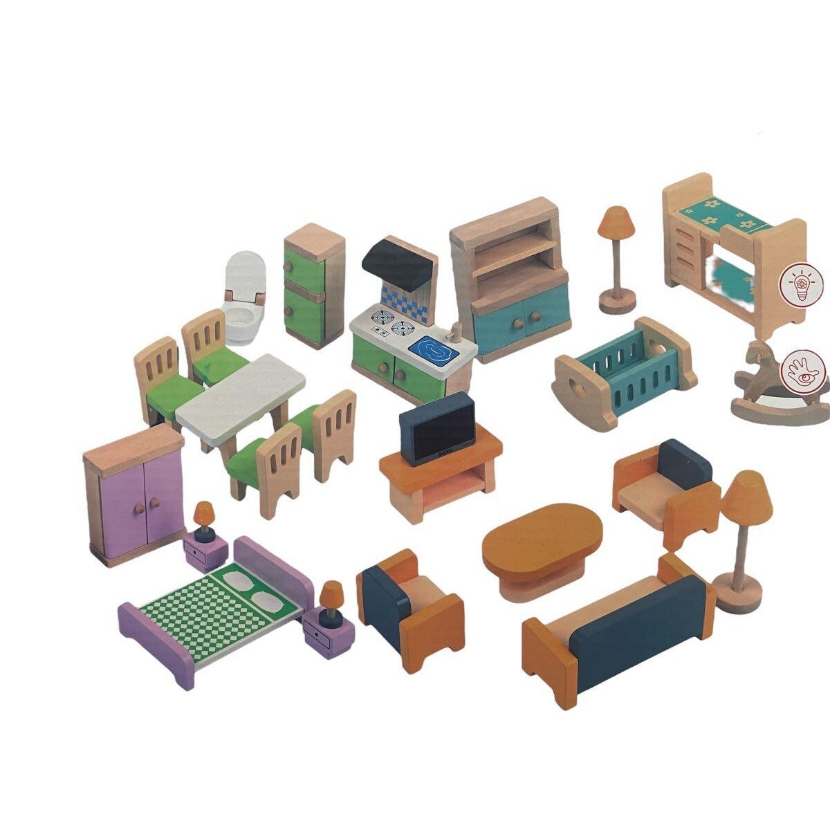 Set muebles para 5 habitaciones de madera para casita 24036 