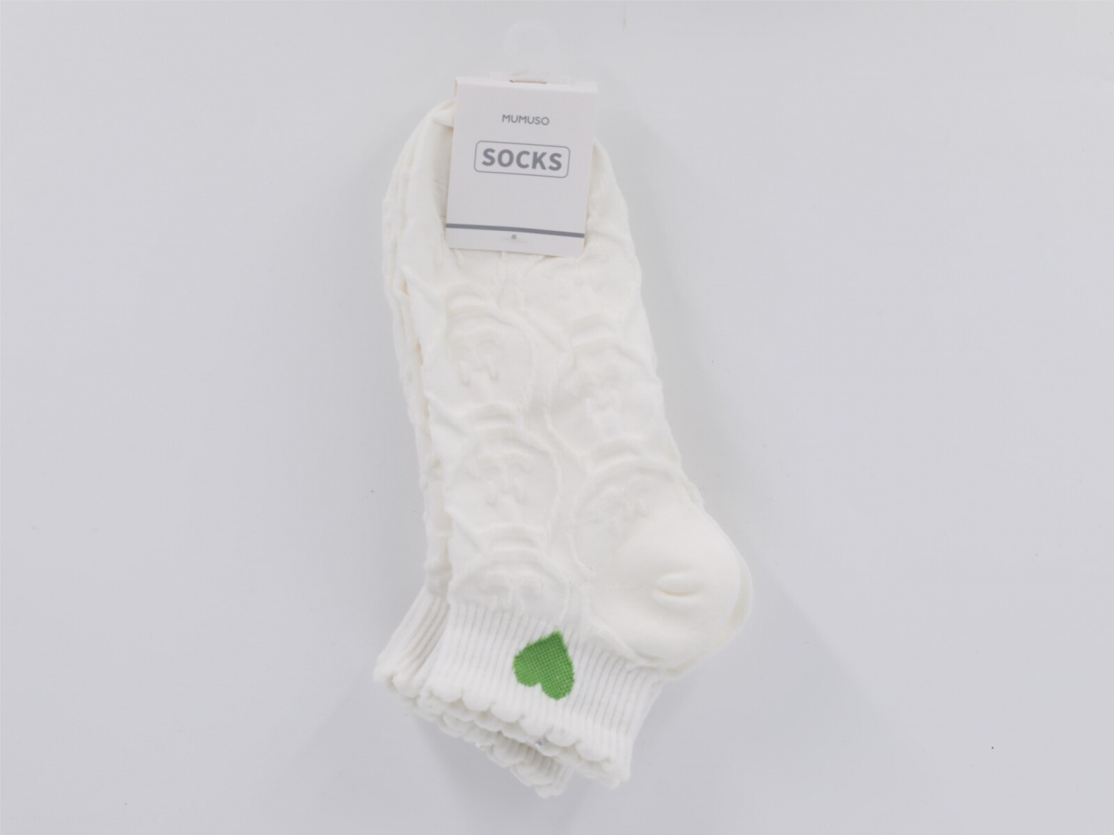 MEDIAS TOBILLERAS PARA MUJER CON CORAZÓN VERDE (3 PARES/BLANCOS) 