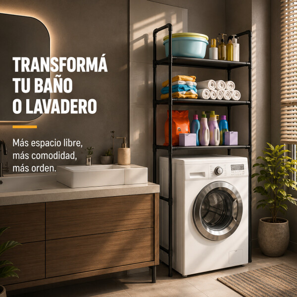 Mueble Organizador Multiuso Lavarropa 3 Estantes Acero Inox. Negro 1