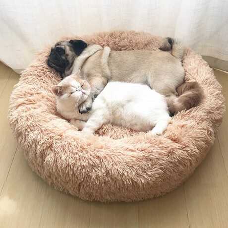 Cama Cucha Puff Redondo 60cm de Felpa p/ Mascotas Perro Gato Marrón Claro