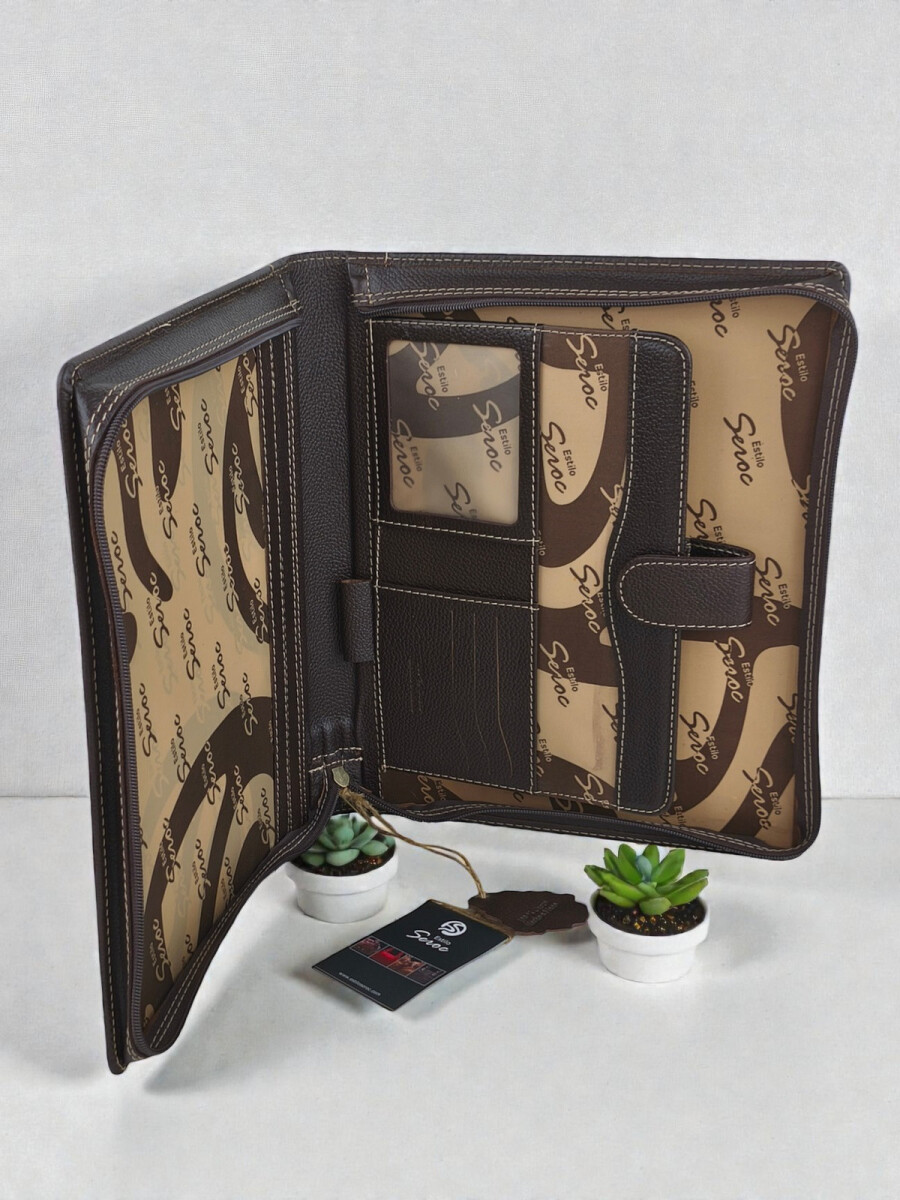 Dosier Mediano Profesional en cuero genuino - Chocolate 