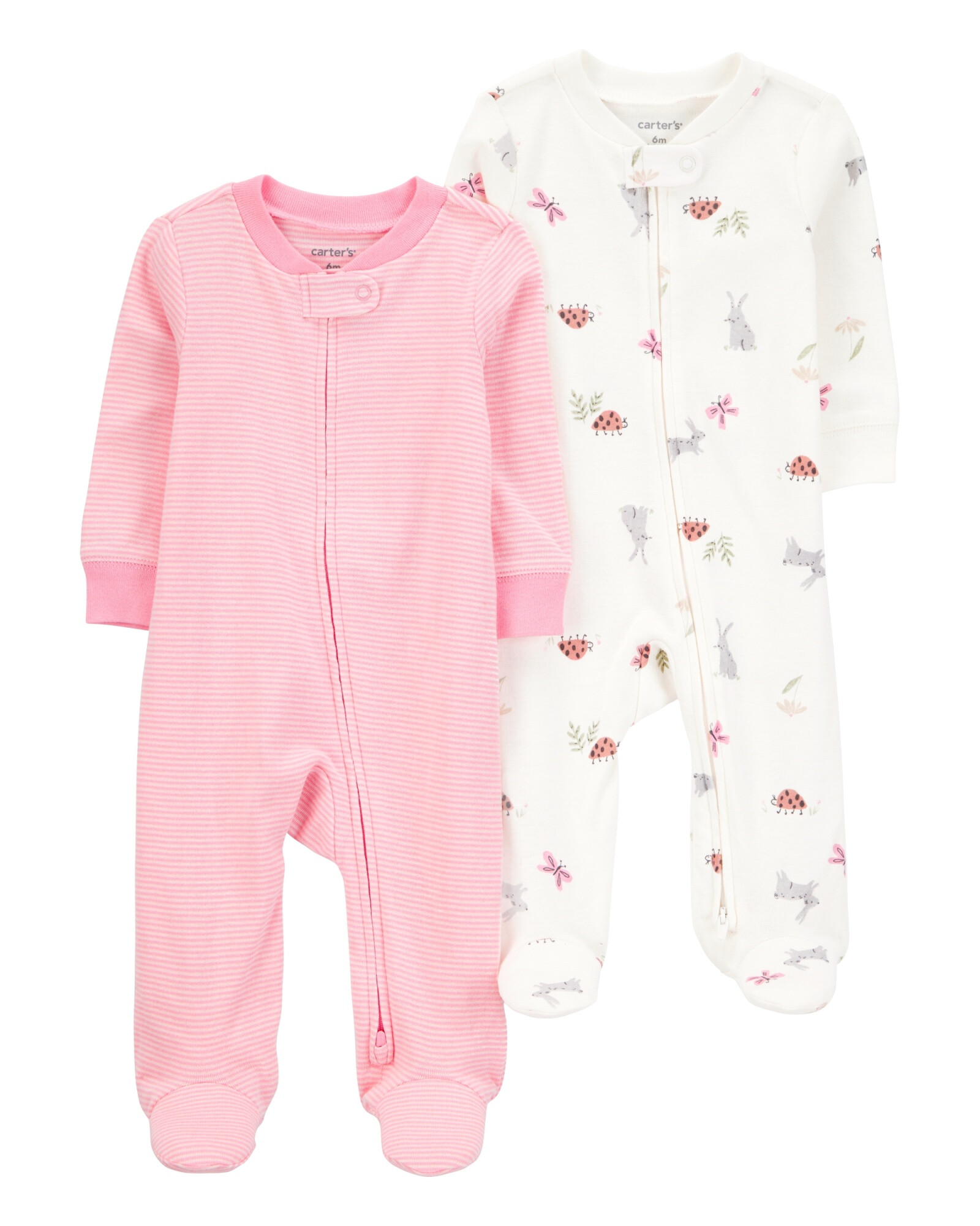 Pack dos pijamas una pieza de algodón, con pie, estampados Pack dos pijamas una pieza de algodón, con pie, estampados