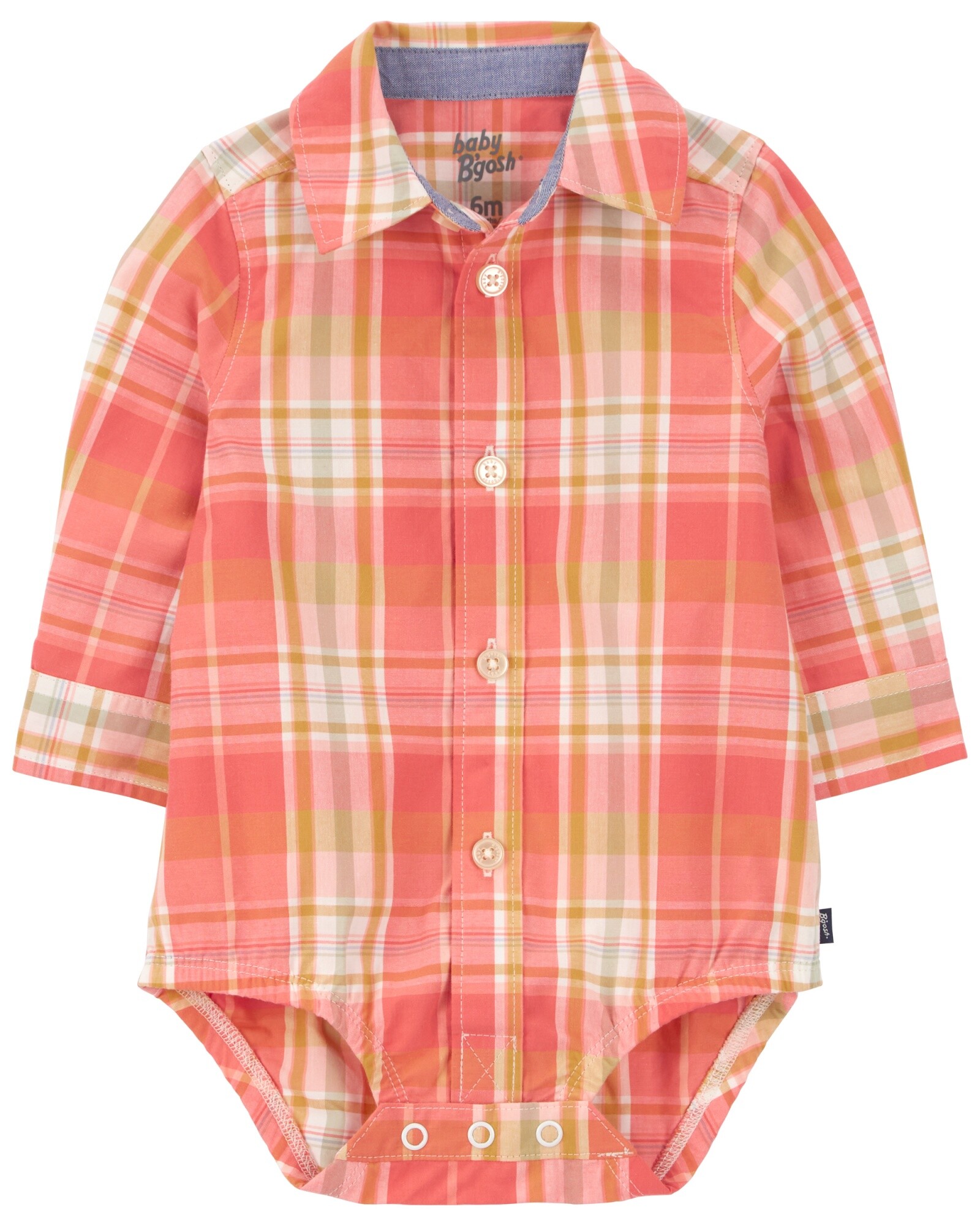 Body de algodón, tipo camisa, diseño a cuadros Sin color