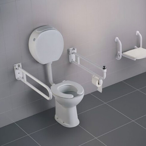 Juego De Inodoro, Tapa Y Mochila. Ferrum Linea Espacio Para Discapacitados. BLANCO