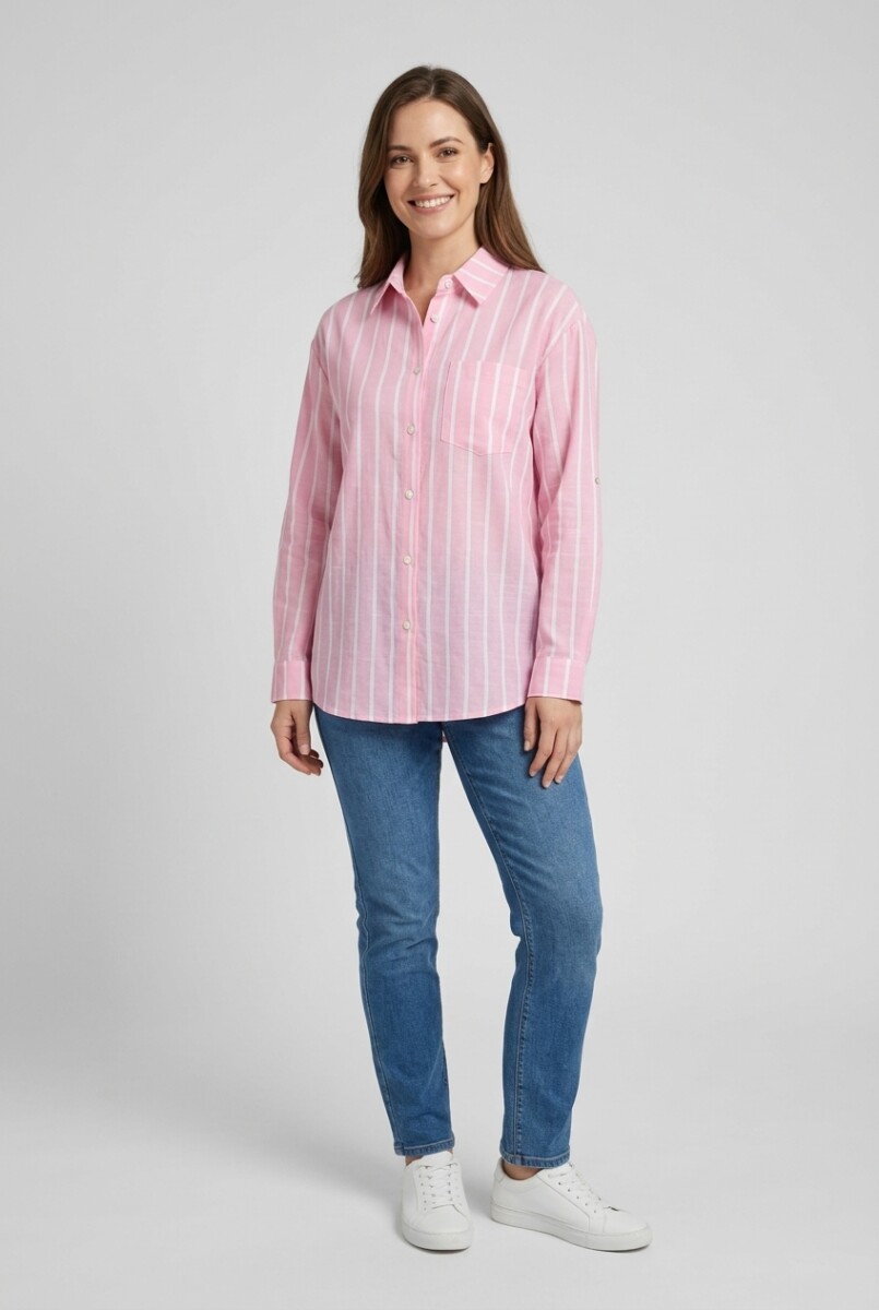 Camisa m/l rayada - Rosa 