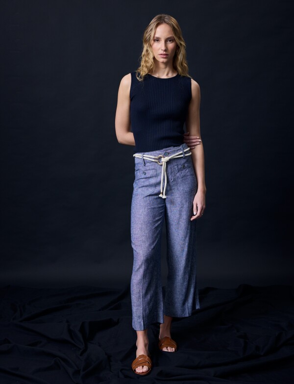 Pantalon Lino Cinto AZUL