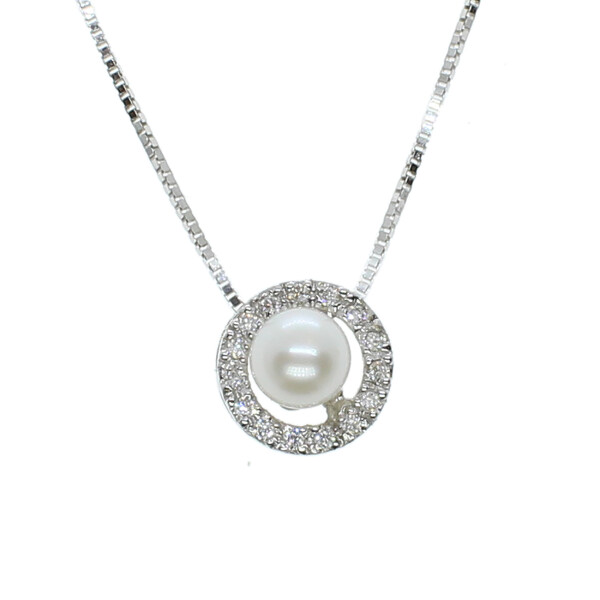 Colgante de oro 18k con brillantes y perla N8798W Colgante de oro 18k con brillantes y perla N8798W