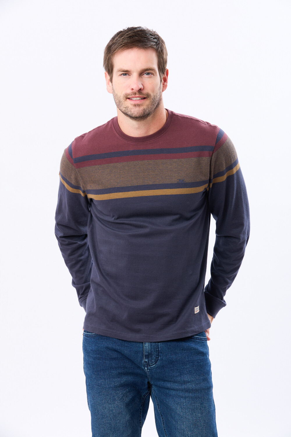 REMERA RAYADA DE ALGODÓN BORDO