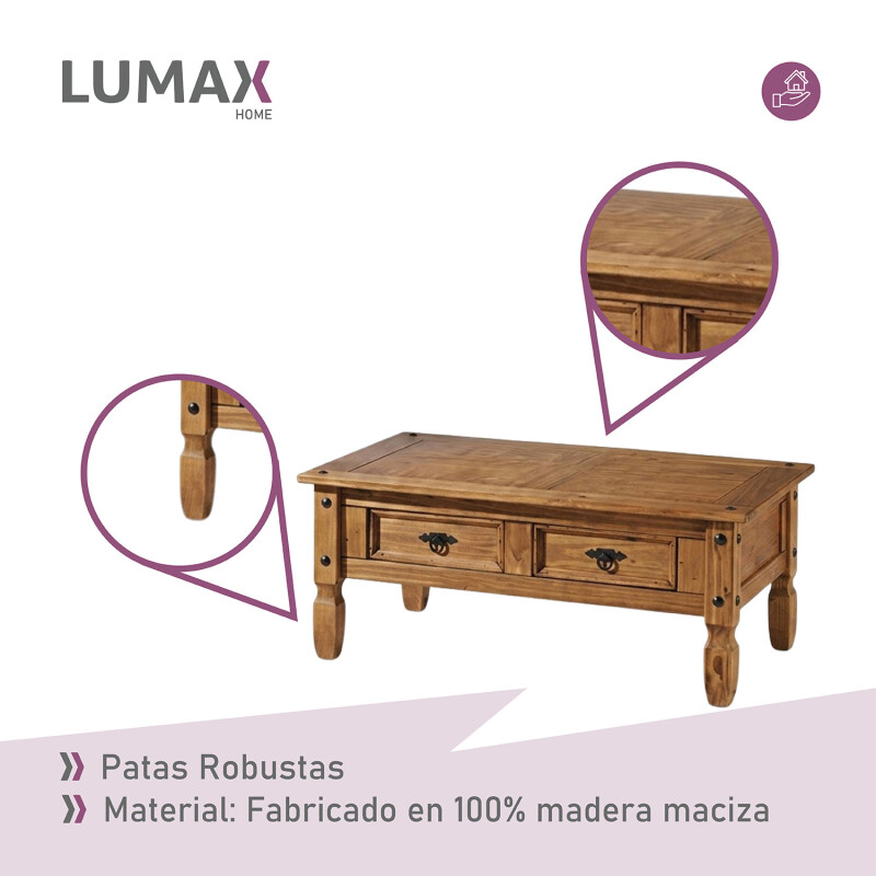 Mesa de centro Lumax de 2 cajones madera maciza Mesa de centro Lumax de 2 cajones madera maciza