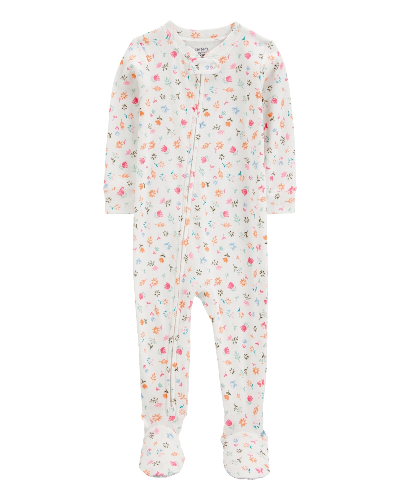 Pijama una pieza de algodón, con pie, diseño floral Sin color