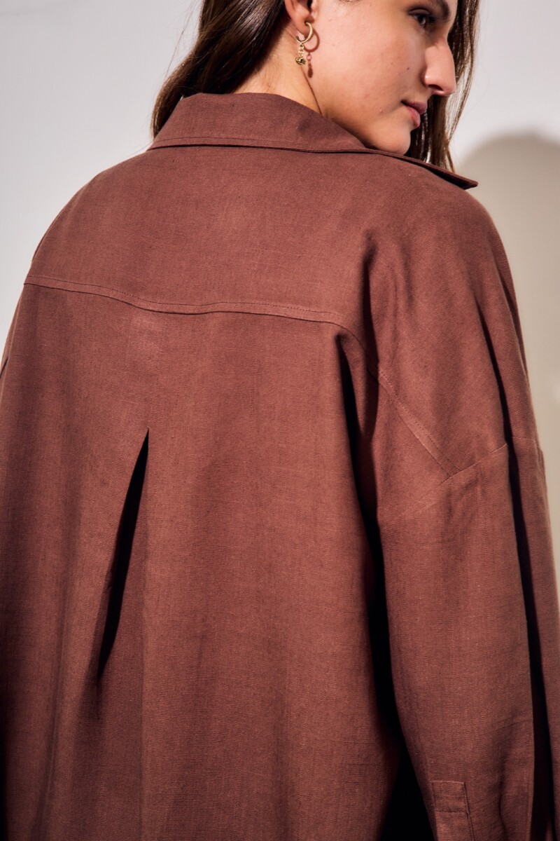 Camisa Con Lino Chocolate