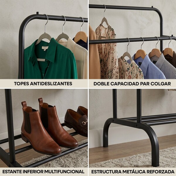 Perchero Para Ropa Doble Percha Metal Organizador con Estante Imback Color Negro Perchero Para Ropa Doble Percha Metal Organizador con Estante Imback Color Negro