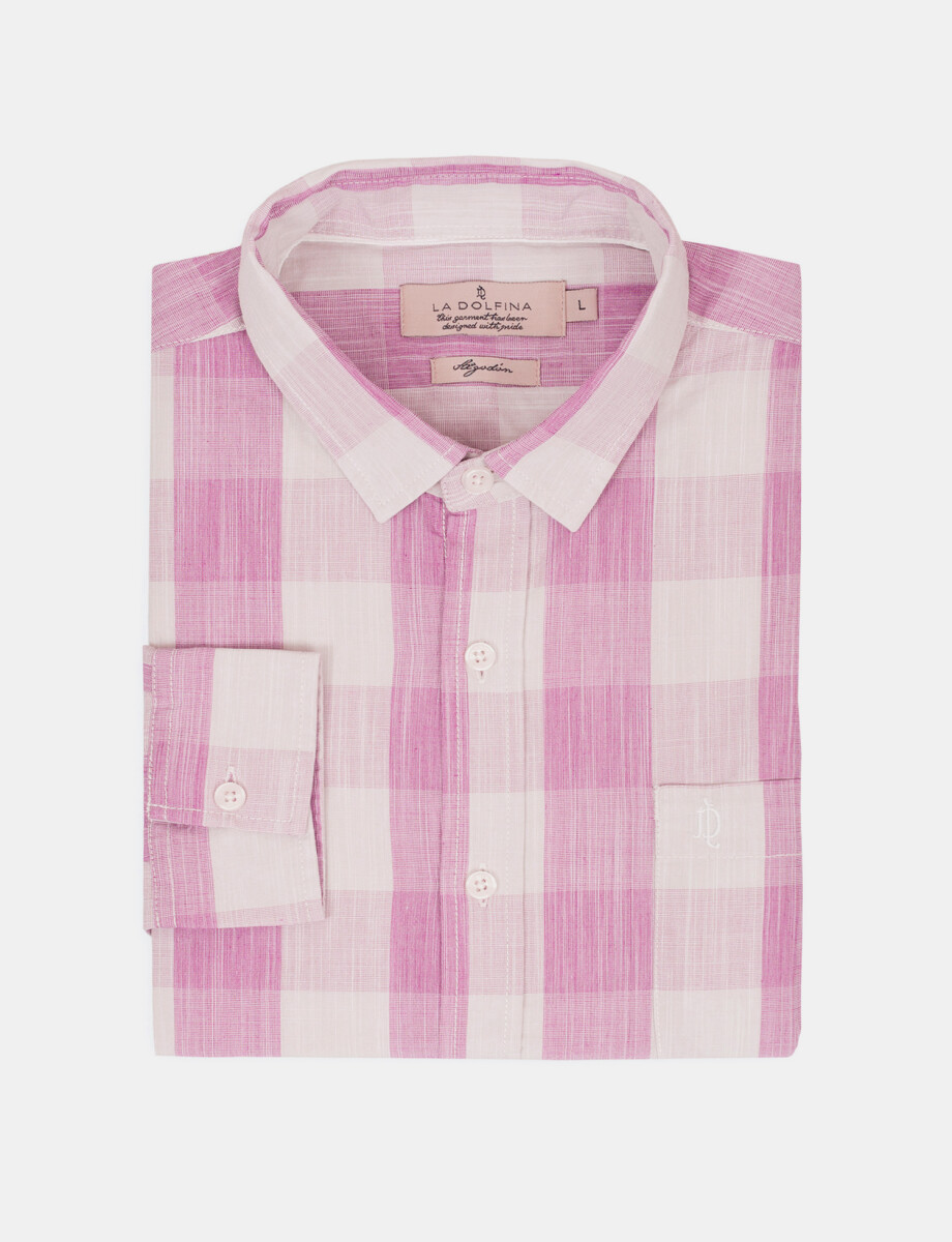 Camisa m/l cuadros rosa