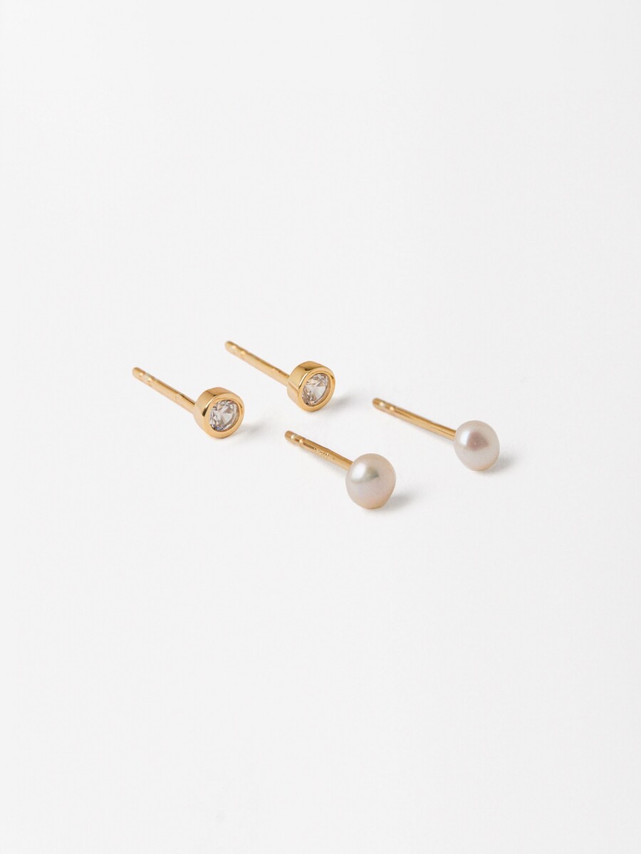 Set De Pendientes Perlas Cristal - Plata De Ley 925 dorado