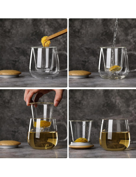 Taza para té con Infusor de vidrio y bambú 320ml Taza para té con Infusor de vidrio y bambú 320ml