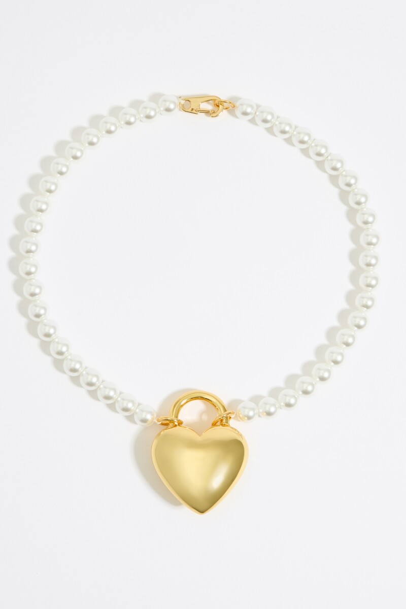 COLLAR PERLAS CORAZÓN METAL Oro