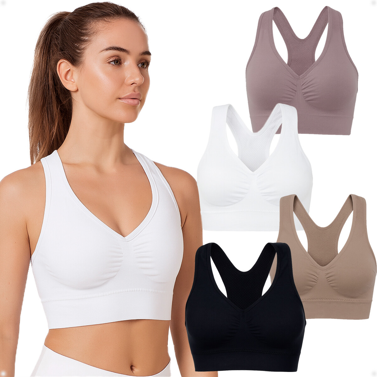 Soutien Top Sin Costuras Con Tiras Espalda Nadador Color - Blanco 