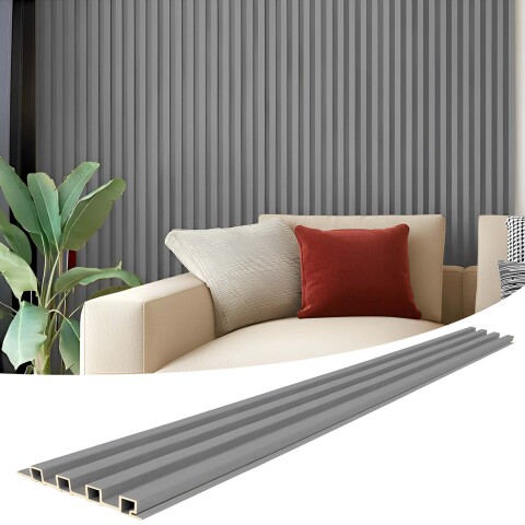 Pack x10 Wpc Simil Madera Wall Panel Lambrin 2.90x16.7 Color Gris Oscuro