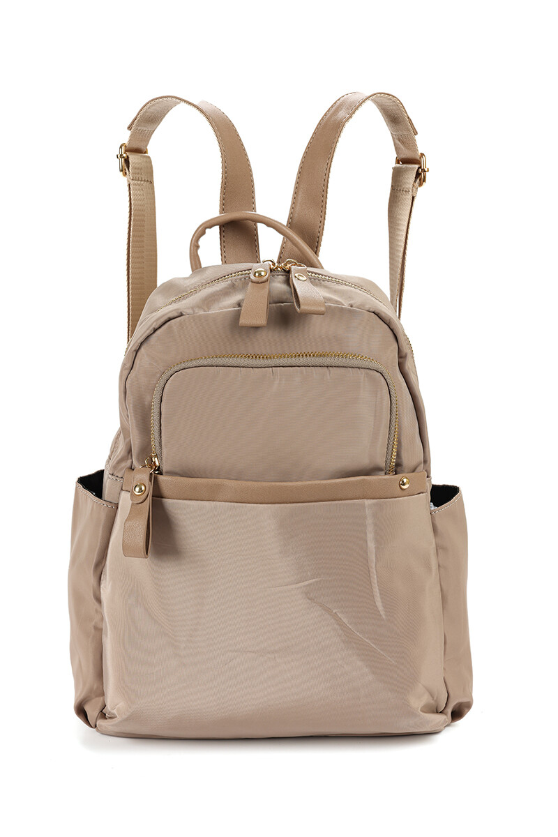 Mochila nylon múltiple cierre - Beige 