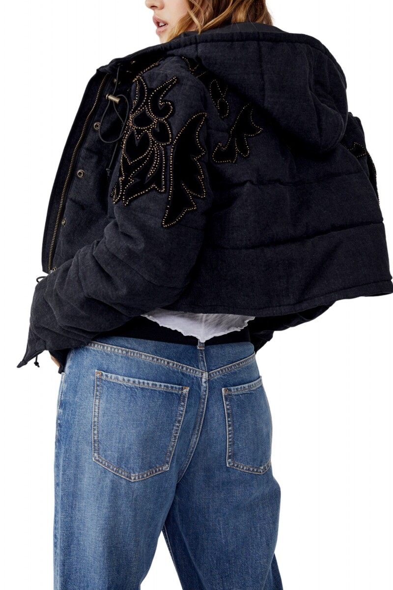 FLEUR DE LIS DENIM PUFFER Negro