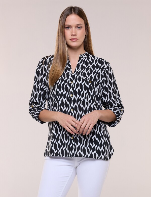Camisa Detalle Botones Printed NEGRO/BLANCO