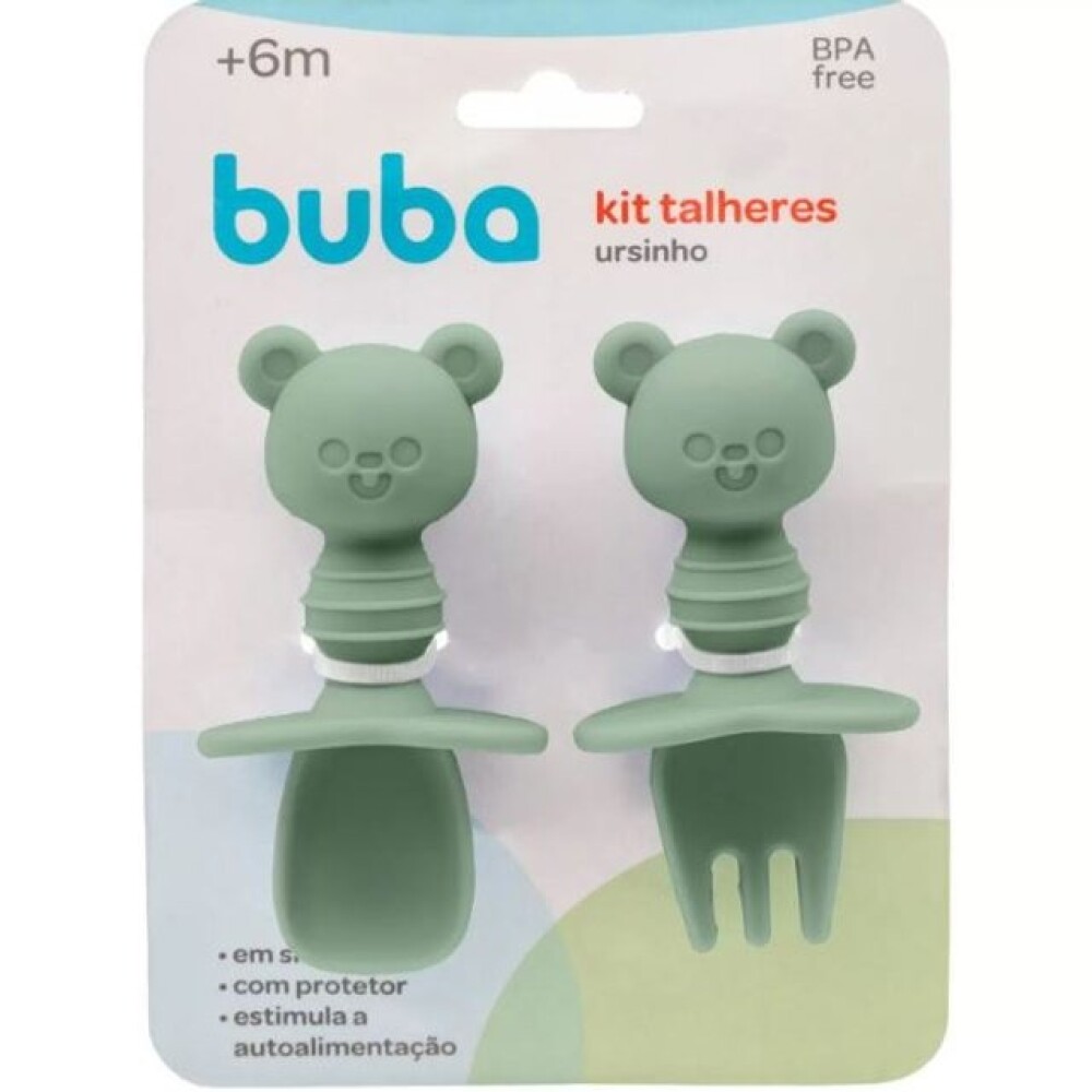 Set x2 cubiertos entrenamiento BUBA silicona OSO verde