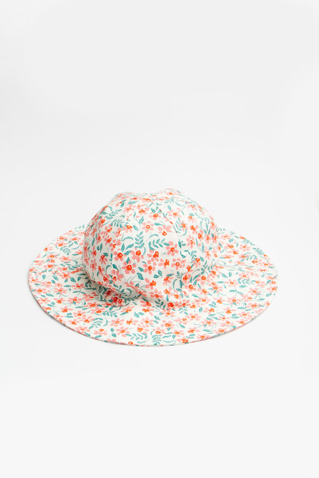 Sombrero tipo capelina con cordones ajustables Blanco estampado con flores