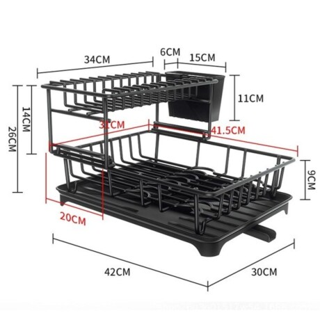 Escurridor de platos en metal 2 niveles con bandeja y desagüe Negro