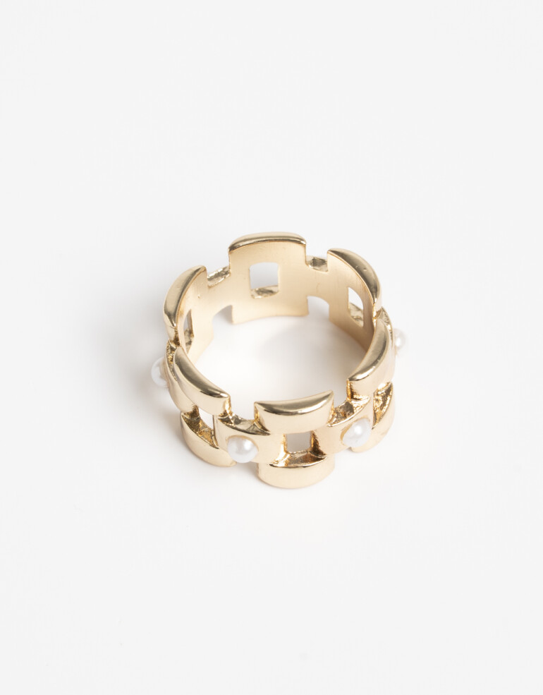 Anillos Medianos y Grandes Perla Anillo De Metal Y Perlas - Dorado