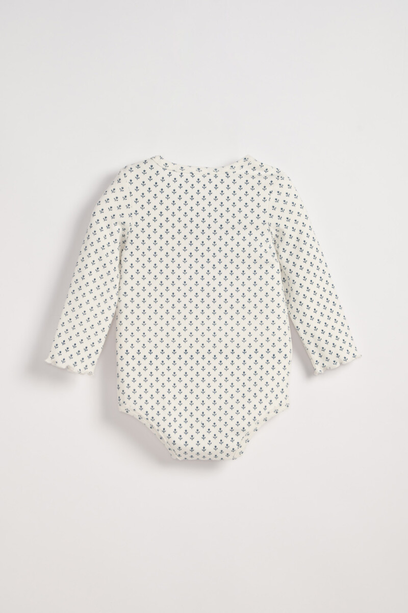 Body Manga Larga Rib Estampado Flores Blanco