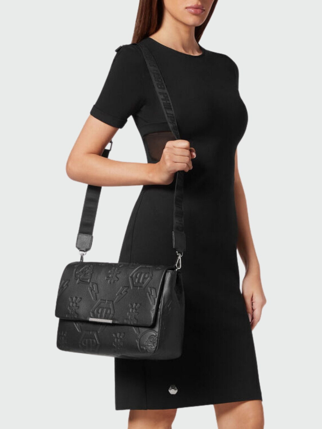 PHILIPP PLEIN - bolso de hombro mediano plateado de cuero Negro