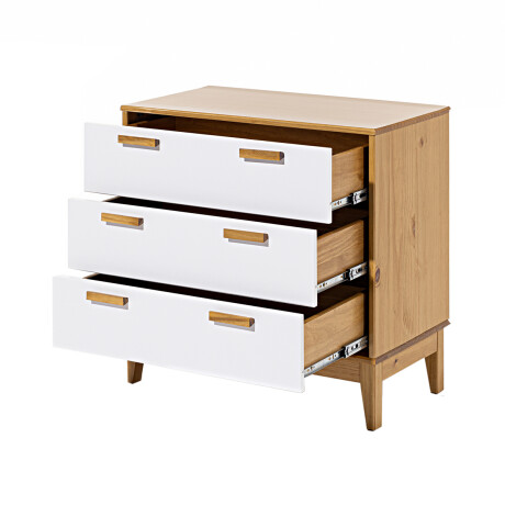 Mesa de luz en madera maciza - Gran tamaño - 3 cajones Blanco