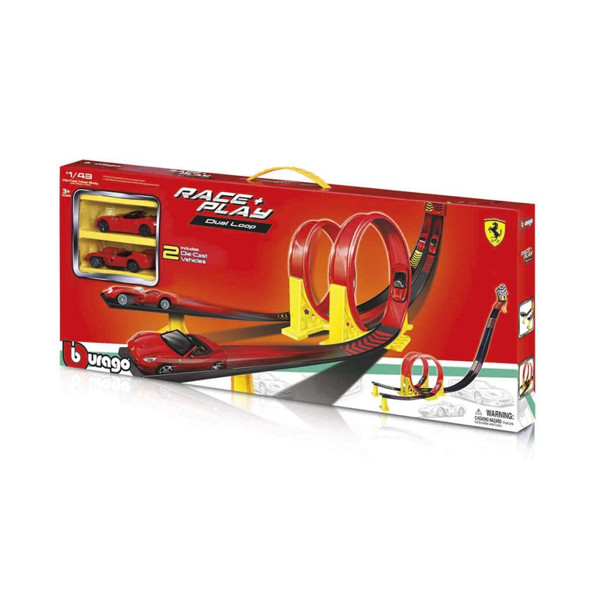 Bburago Pista de Auto Doble Ferrari con 2 Vehículos - Escala 1:43 