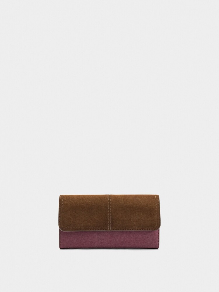 Cartera Efecto Piel Con Solapa burdeos