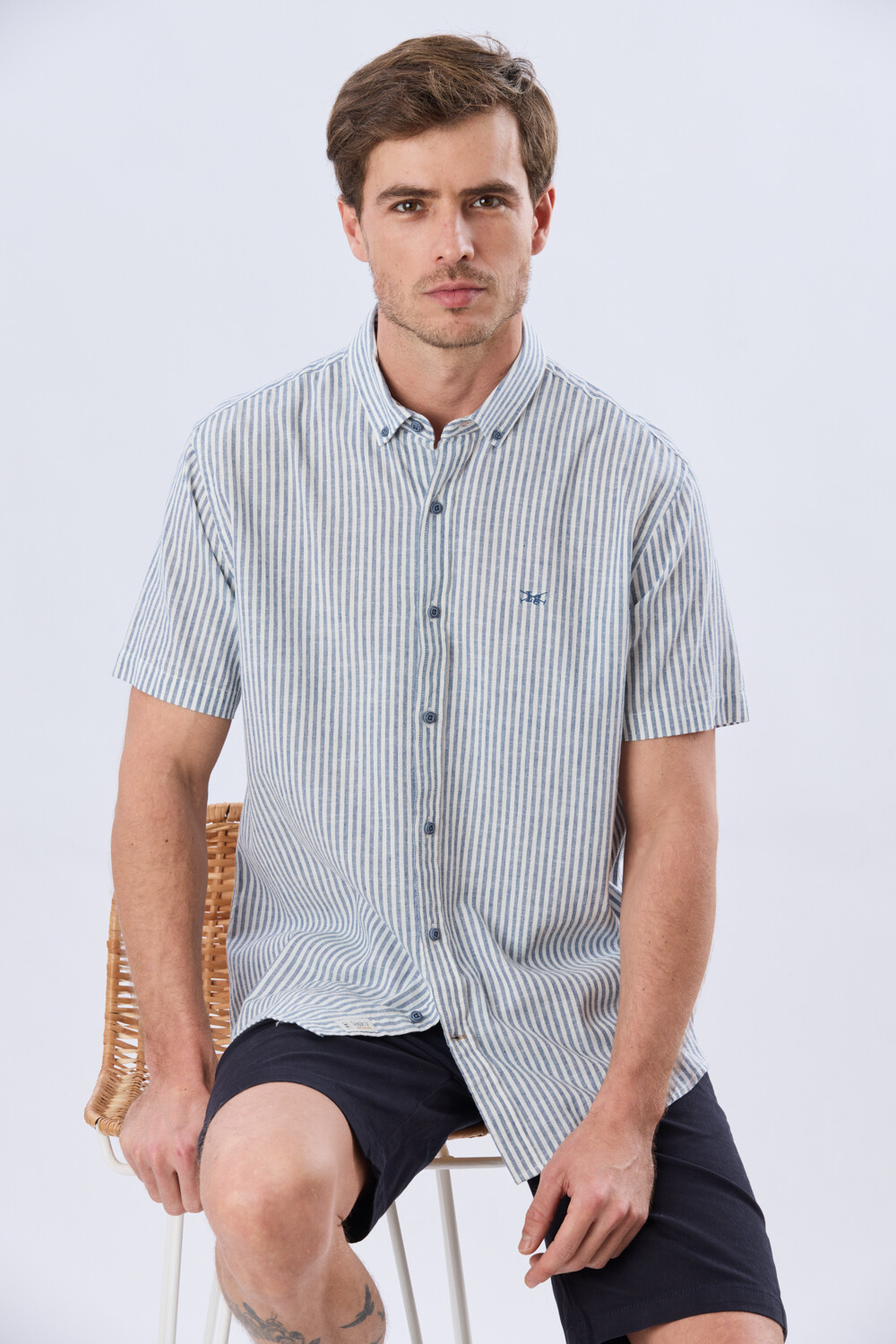 CAMISA RAYADA DE LINO Denim