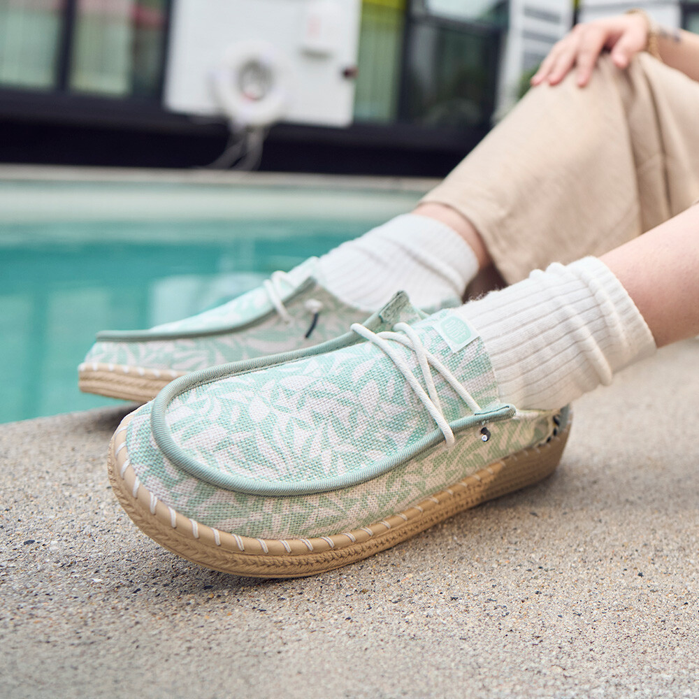 Wendy Espadrille Retro Palm - Mujer Celadon Green/White
